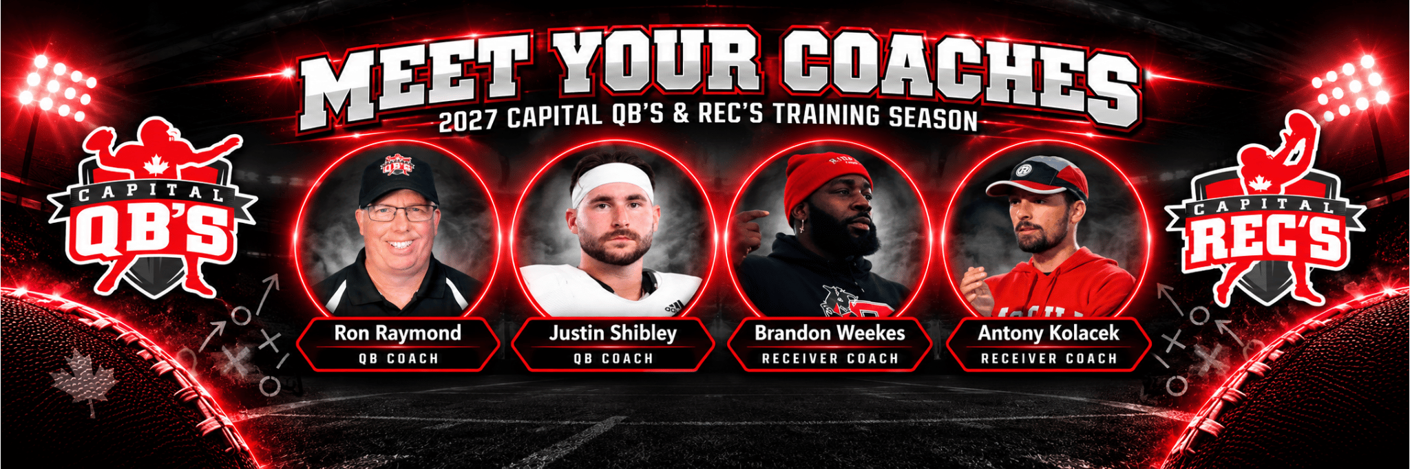 2027 Capital QB's and REC's banner featuring Ron Raymond, Justin Shibley, Brandon Weekes and Antony Kolacek